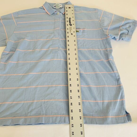 VTG Lacoste Polo Shirt Women XL Blue Pink Stripe Top Pastel Preppy Classic Logo - Picture 6 of 8